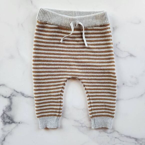 Just One baby boy pull on striped minimalist pants striped 9 month brown grey co - Picture 1 of 4